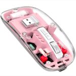 Pink Transparent Wireless USB + Bluetooth Rechargeable Mouse - Image 3
