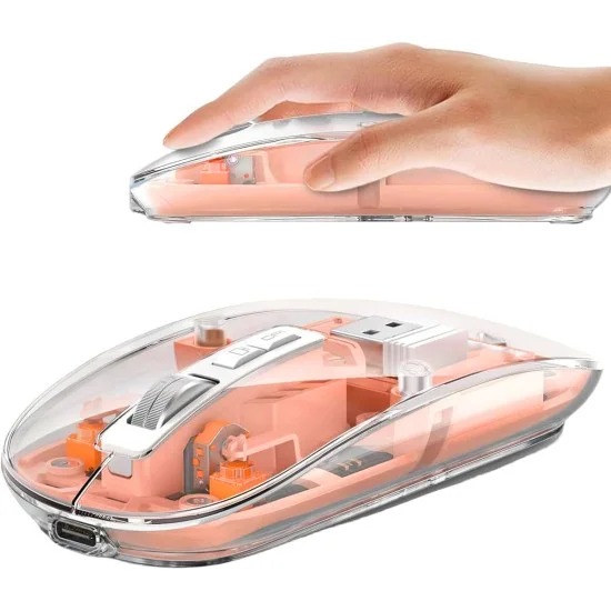 Orange-Transparent Wireless USB + Bluetooth Rechargeable Mouse